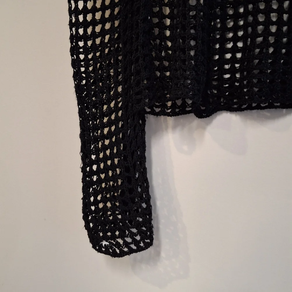 Daisy Street Black Open-Knit Sweater Crochet Top Long Sleeve Star Knit Long Soft - Picture 9 of 9